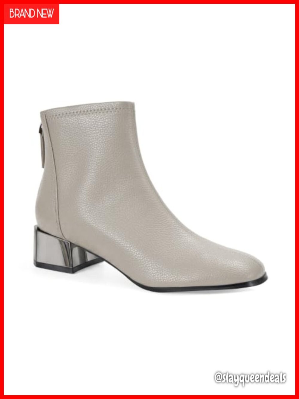 Lambskin Insole Square Toe Ankle Boots Back Zip Plated Heel